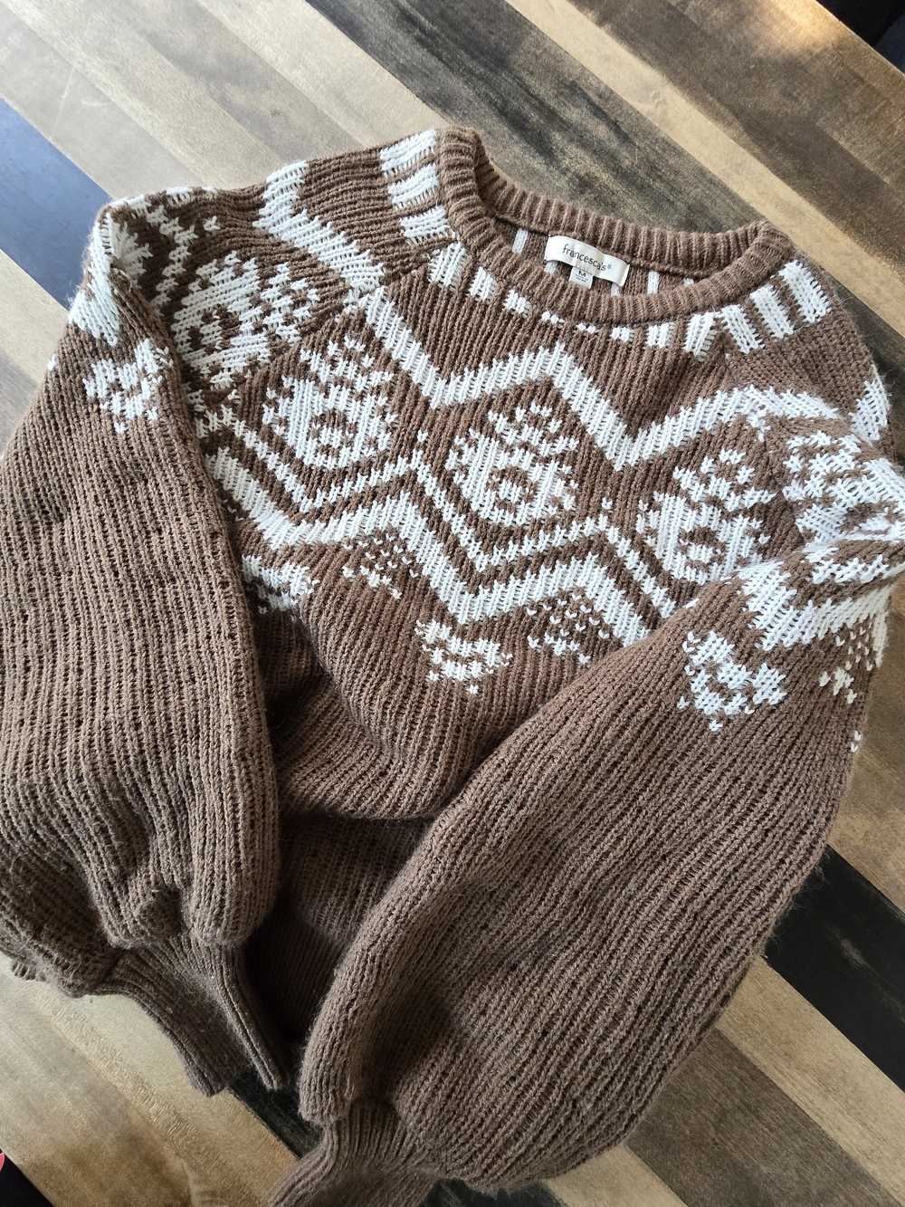 Francesca's Chunky Fair Isle Sweater - Brown & Cream - Picture 2 of 2